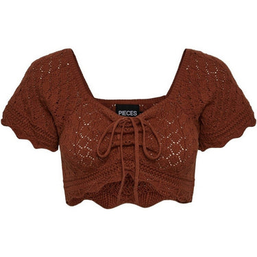 Maglie Donna Pieces - Pcbluma Ss Crochet Knit Top Bc Sww - Marrone