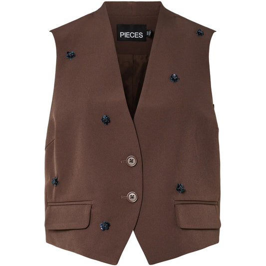 Gilet Donna Pieces - Pcminni Flower Vest - Marrone