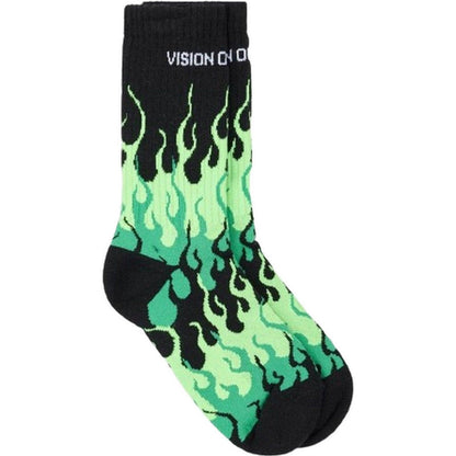 Calze Uomo Vision of Super - Socks With Flames And Logo - Verde