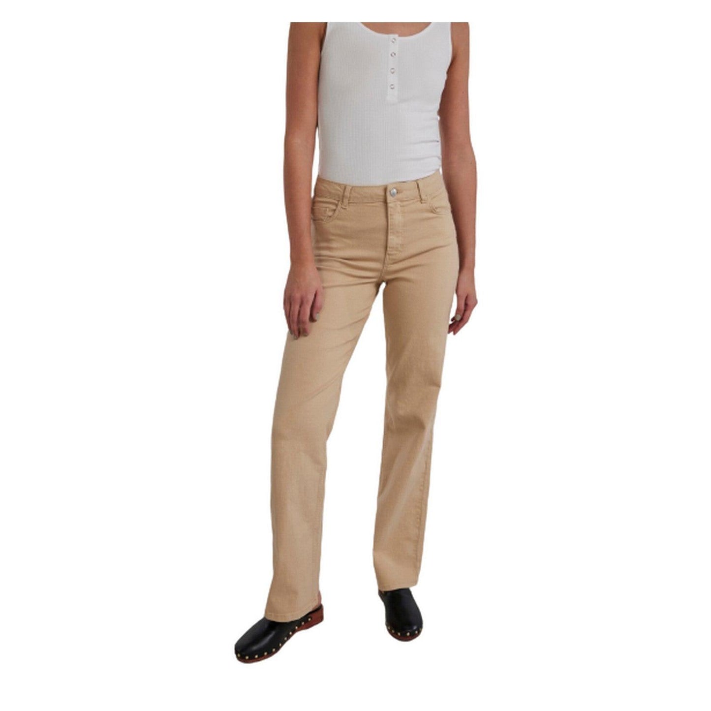 Jeans Donna Pieces - Pcpeggy Hw Wide Pant Colour Noos Bc - Beige