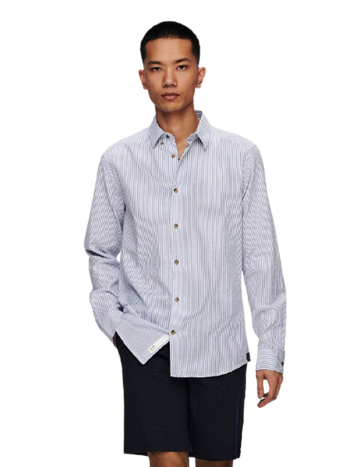 Camicie casual Uomo Only & Sons - Onssteve Life Ls Seersucker Stripe Shirt - Blu