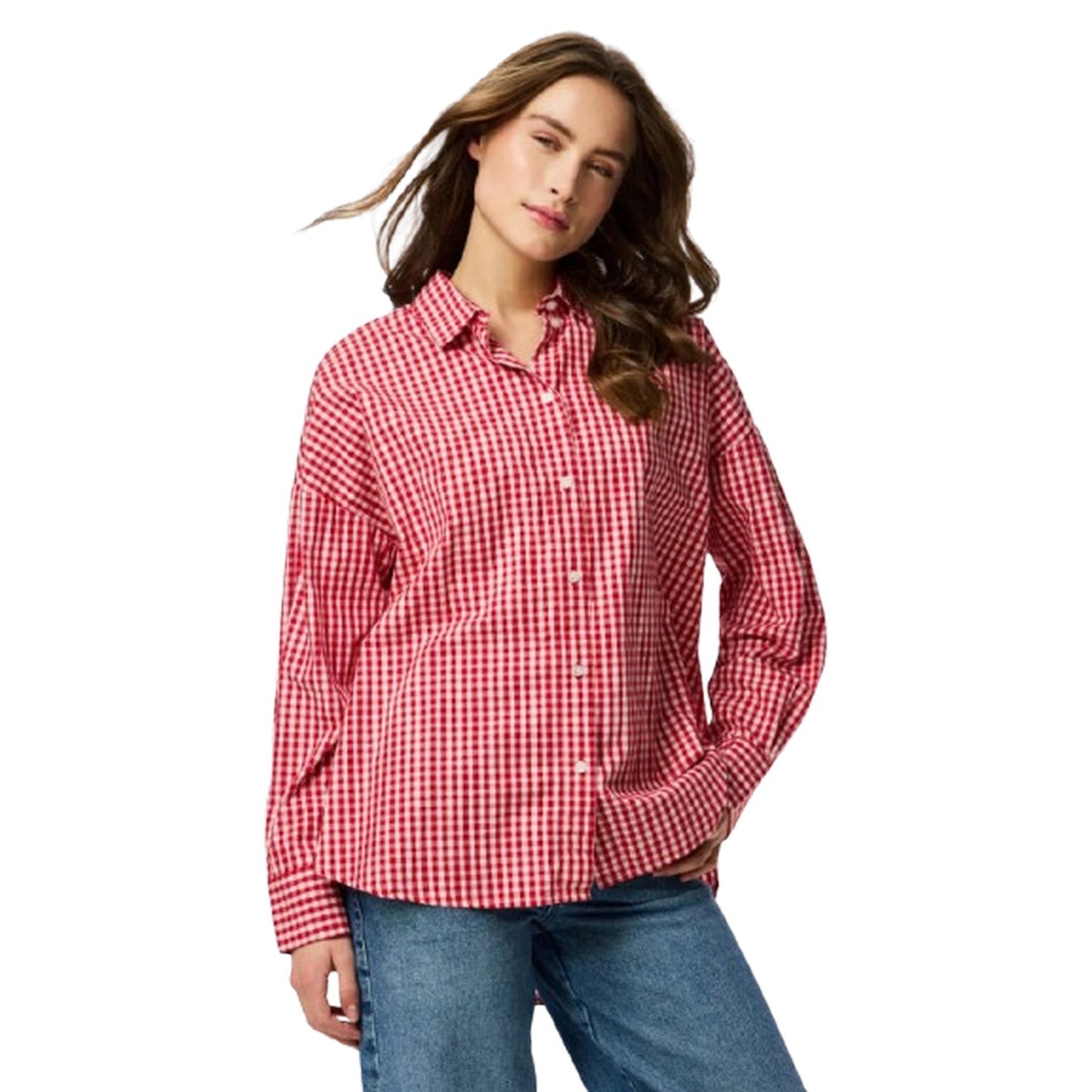 Camicie Donna Pieces - Pcrippa Ls Oversize Shirt Wvn - Rosso