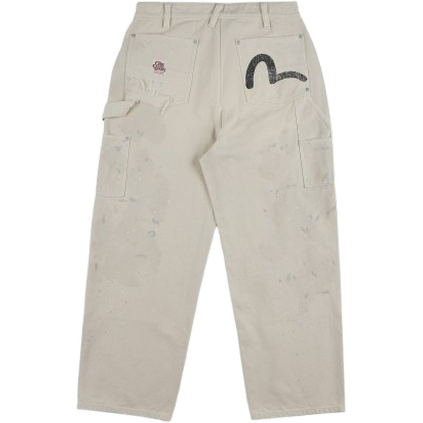 Pantaloni Uomo Evisu - Ej, Distressed Double Knee Pants - Bianco