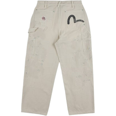 Pantaloni Uomo Evisu - Ej, Distressed Double Knee Pants - Bianco