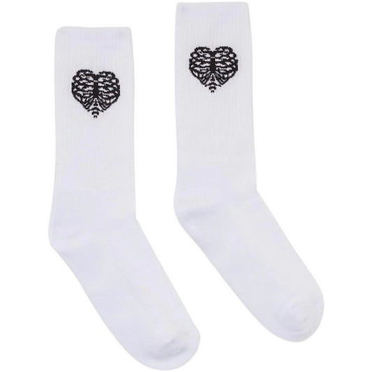 Calze Uomo Phobia - White Socks With Black Jacquard Rib Heart - Bianco