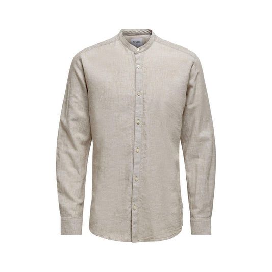 Camicie casual Uomo Only & Sons - Onscaiden Ls Solid Linen Mao Shirt Noos - Beige