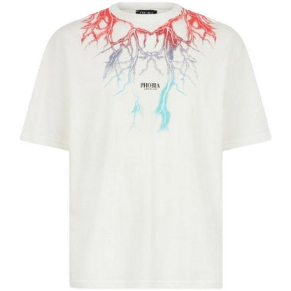 T-shirt Uomo Phobia - White T-Shirt With Bicolor Lightning Print - Bianco