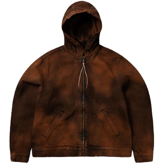 Aries Vestes pour hommes - Veste en jean à capuche surdimensionnée délavée à l'acide - Orange